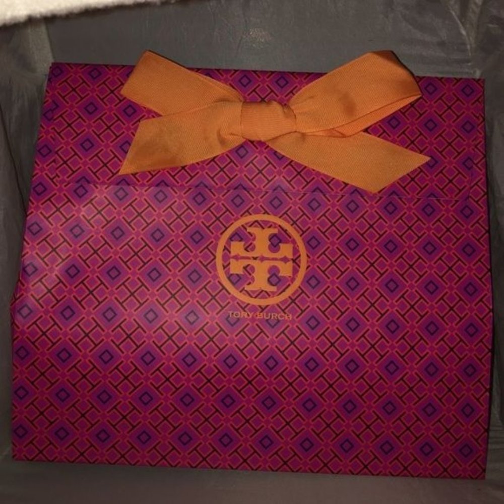 Tory Burch Pink Orange Triangular Gift bag Ribbon Bow